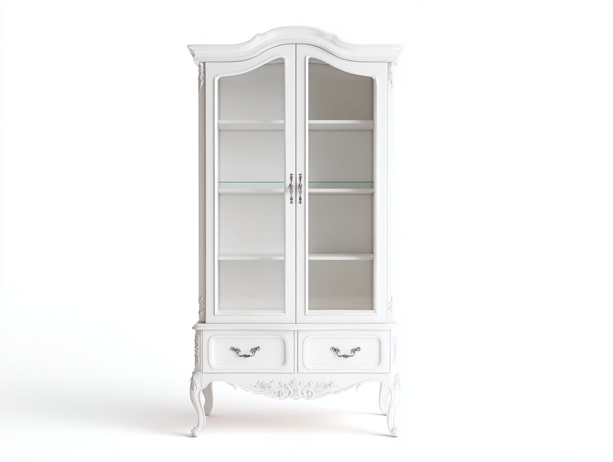 Vitrine - Bois-Verre - 88x42x188 cm - Blanc - Rococo classique