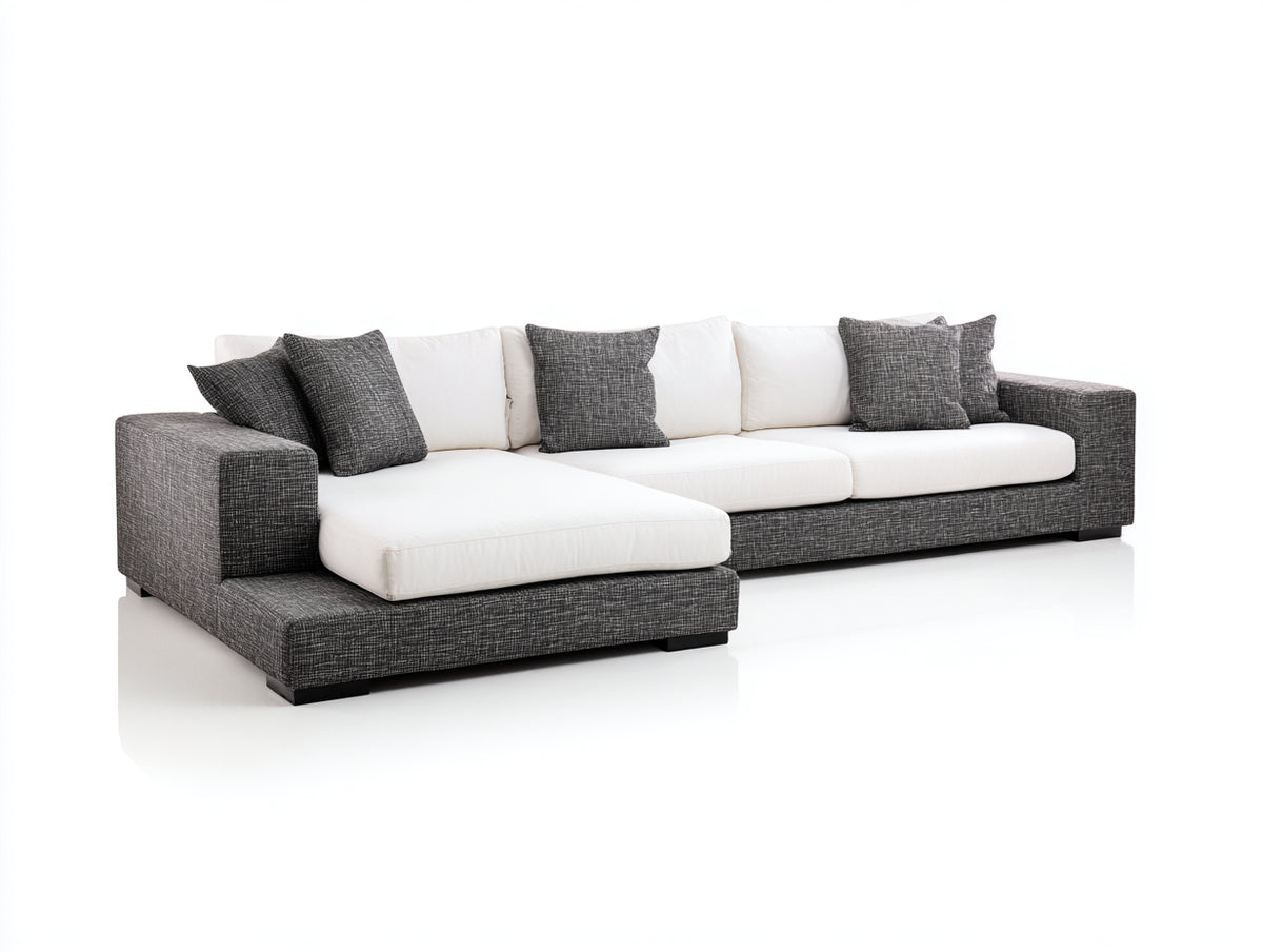 Canapé d'angle - Tissu texturé - 303x181x86 cm - Blanc-Gris anthracite - Style contemporain