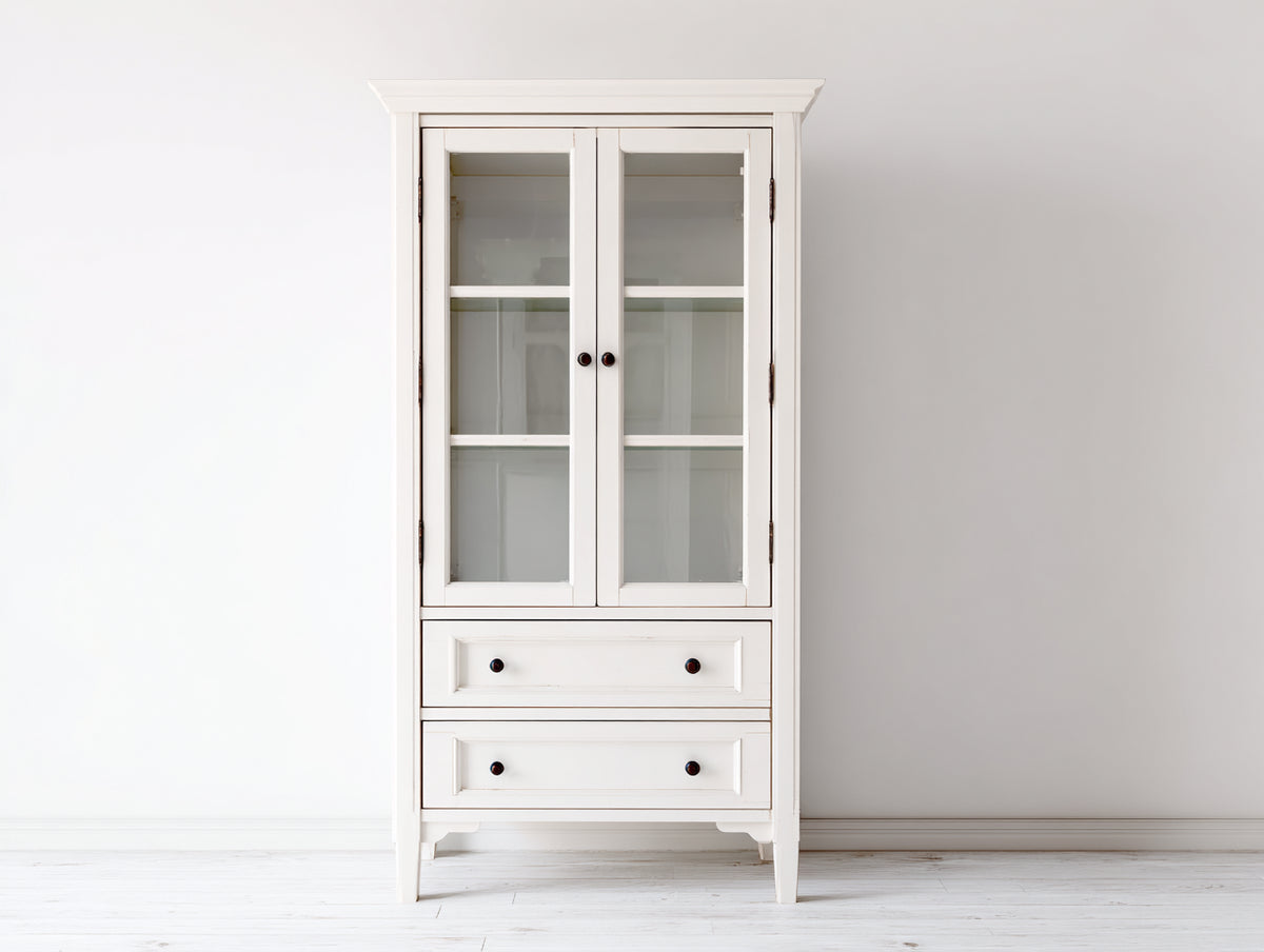 Vitrine - Bois-Verre - 82x40x184 cm - Blanc - Campagne classique