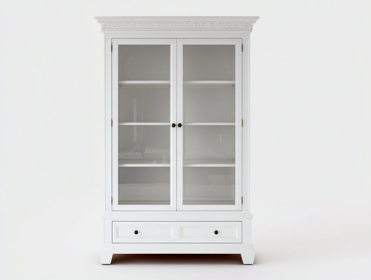 Vitrine - Bois-Verre - 94x43x188 cm - Blanc - Classique sculpté
