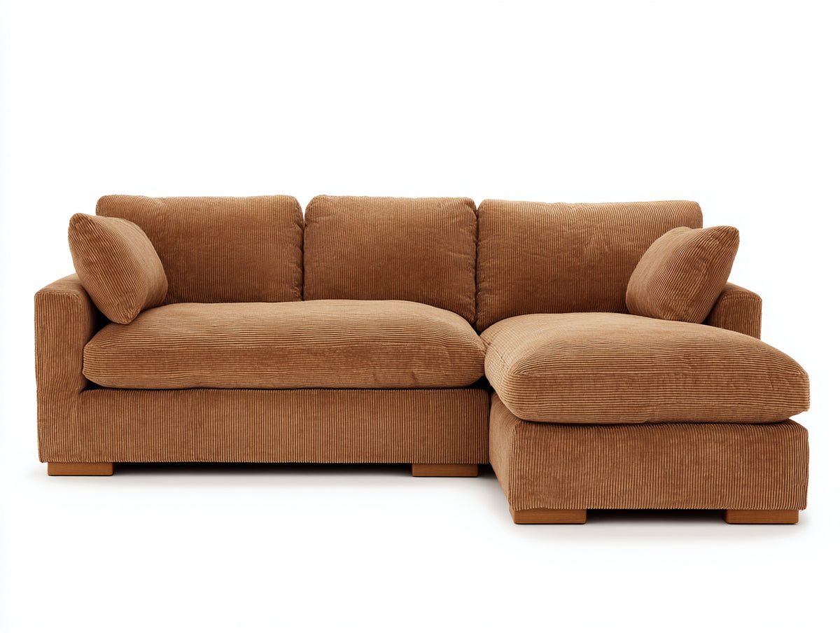 Canapé d'angle - Velours côtelé - 281x171x86 cm - Marron caramel - Style moderne