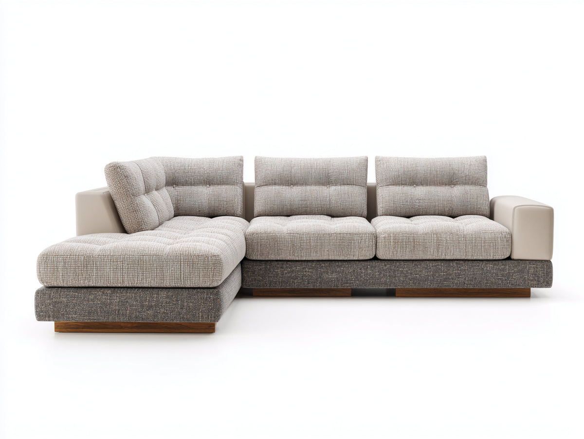 Canapé d'angle - Tissu-Cuir synthétique - 302x184x88 cm - Beige-Anthracite-Ivoire - Style moderne