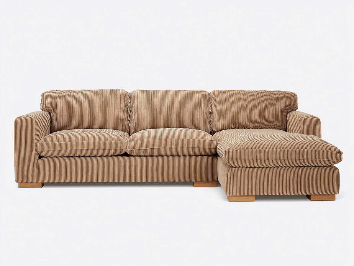 Canapé d'angle - Velours côtelé - 284x173x84 cm - Beige camel - Style moderne
