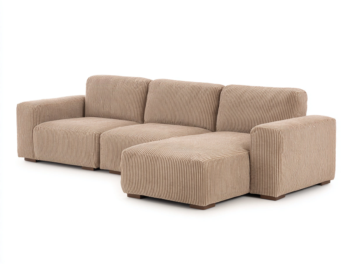 Canapé d'angle - Velours côtelé - 305x186x82 cm - Beige sable - Style moderne