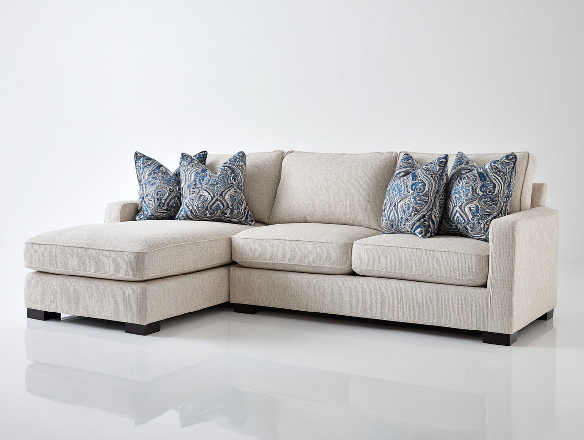 Canapé d'angle - Tissu texturé - 296x181x89 cm - Beige - Style contemporain