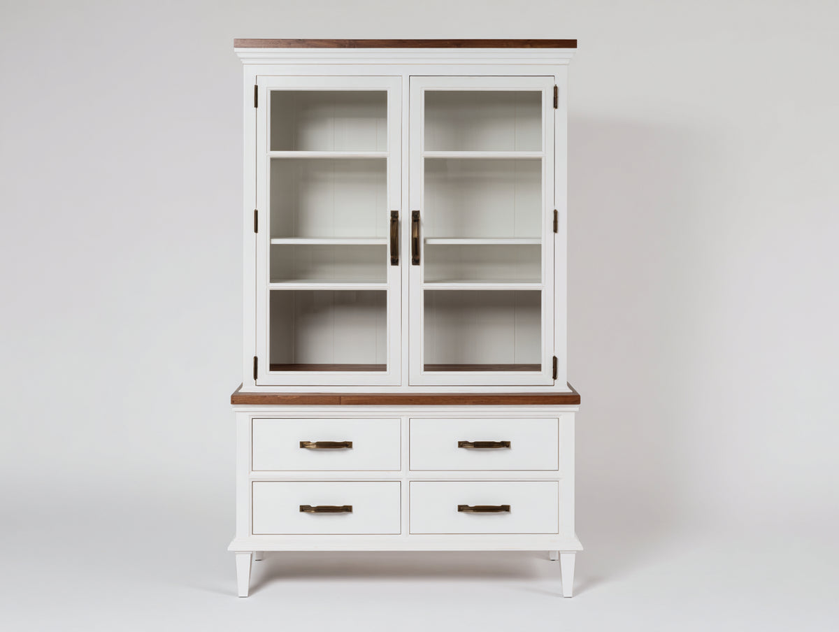 Vitrine - Bois-Verre - 110x45x190 cm - Blanc-Bois brun - Classique contemporain