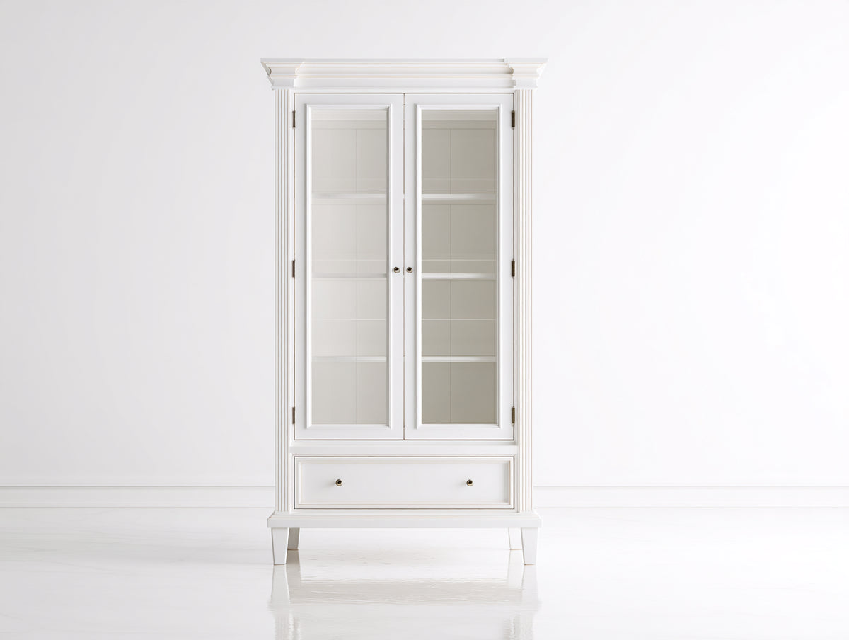 Vitrine - Bois-Verre - 90x42x185 cm - Blanc - Classique raffiné