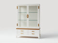 Vitrine - Bois-Verre - 112x44x174 cm - Blanc-Bois miel - Moderne classique