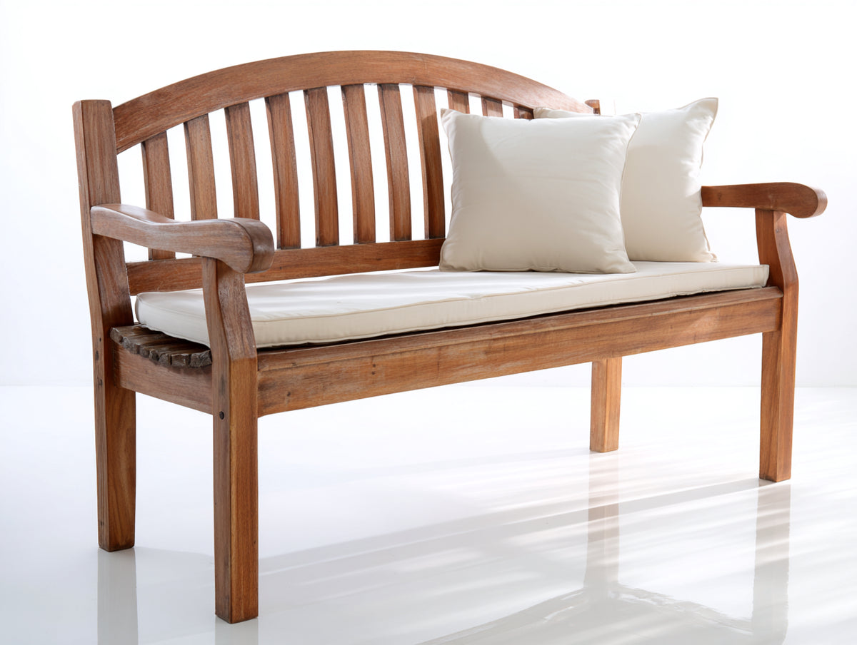 Banc de jardin - Bois-Tissu - 165x64x94 cm - Noyer-Crème - Style artisanal