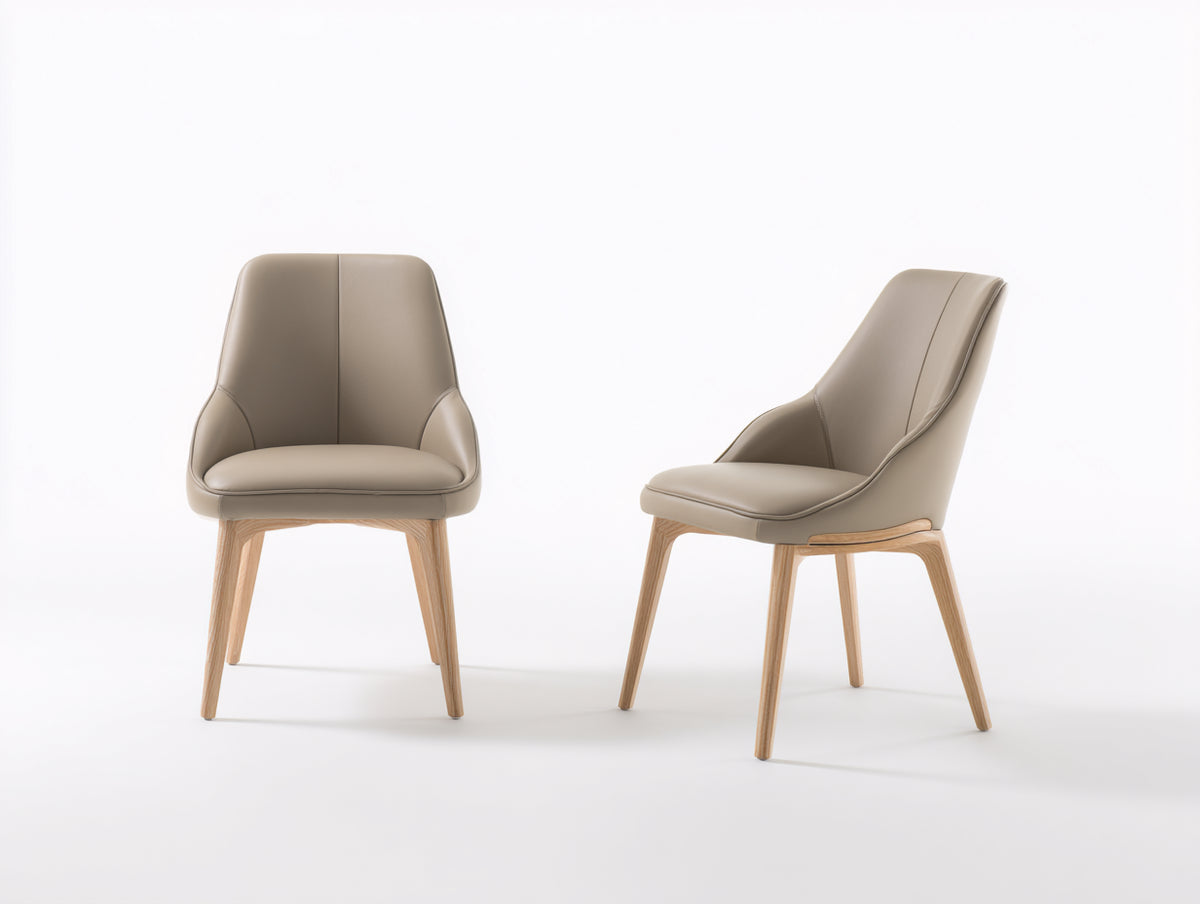 Chaise de salle à manger - Bois-Similicuir - 52x59x85 cm - Taupe-Bois naturel - Moderne minimaliste