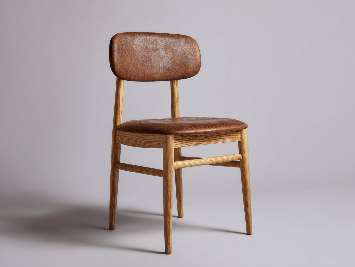 Chaise de salle à manger - Bois-Similicuir - 47x52x81 cm - Brun cognac-Bois naturel - Rétro