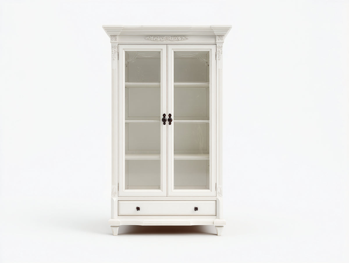 Vitrine - Bois-Verre - 89x42x186 cm - Blanc - Classique ornemental
