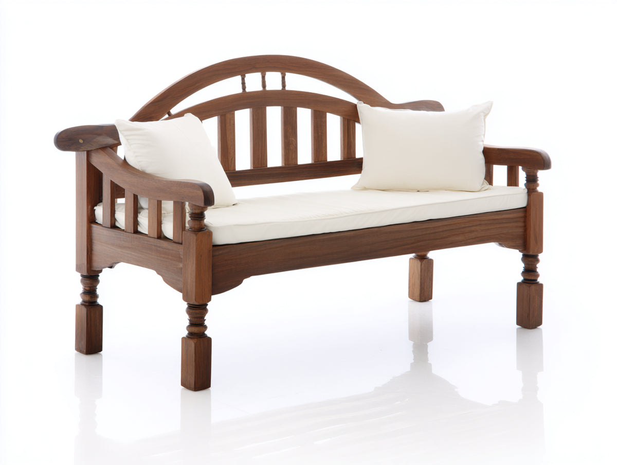 Banc de jardin - Bois-Tissu - 154x66x94 cm - Marron foncé-Crème - Style rustique