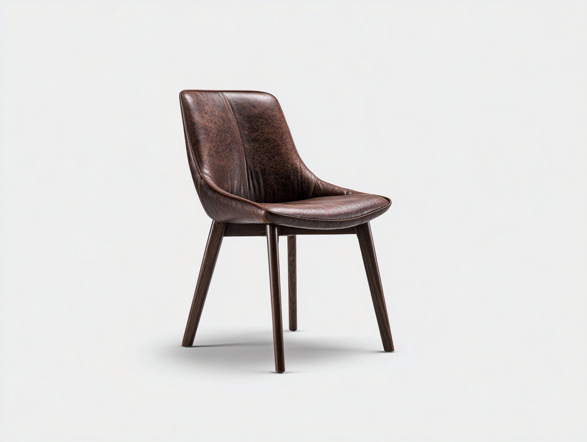 Chaise de salle à manger - Bois-Similicuir - 50x55x82 cm - Brun foncé-Bois foncé - Industriel rétro