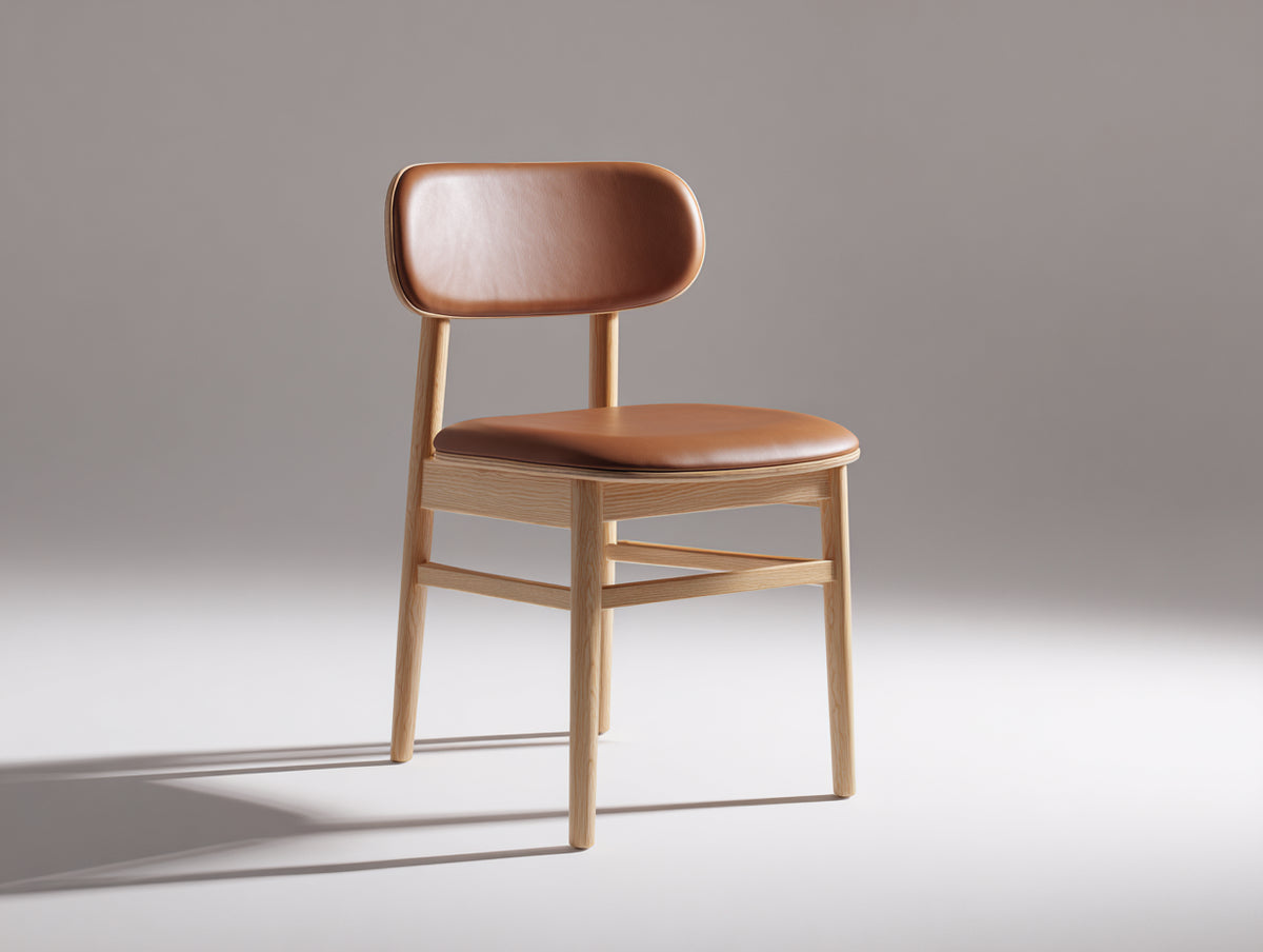Chaise de salle à manger - Bois-Similicuir - 48x53x79 cm - Marron cognac-Naturel - Moderne rétro