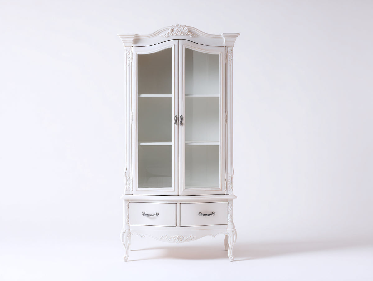 Vitrine - Bois-Verre - 91x43x190 cm - Blanc - Baroque élégant